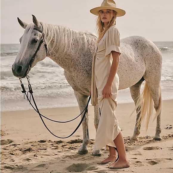 FREE PEOPLE Stone Summer Vintage Tie Front Maxi Dress M - Picture 2 of 6